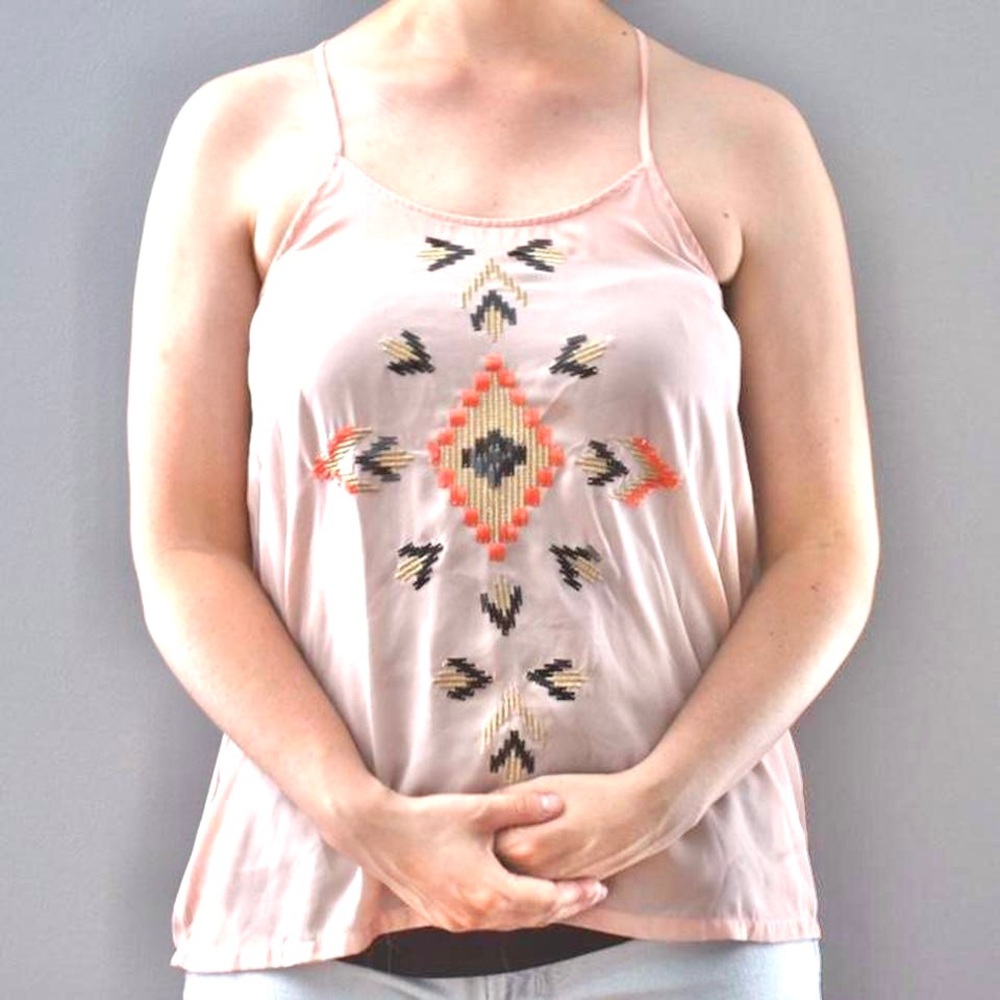 Altar’d State Light & Pastel Pink Diamond Sequins Stitched Summer Blouse